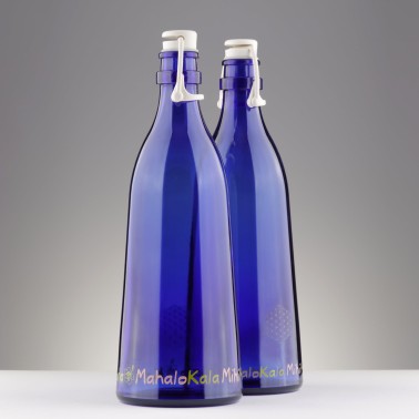 BOTTIGLIA VETRO BLU 1 litro TAPPO MECCANICO PER ACQUA SOLARIZZATA